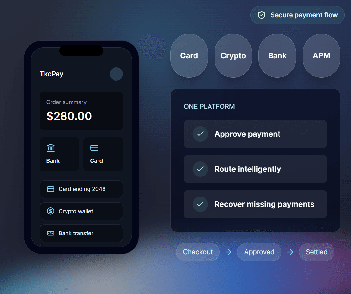 TkoPay payment orchestration checkout flow